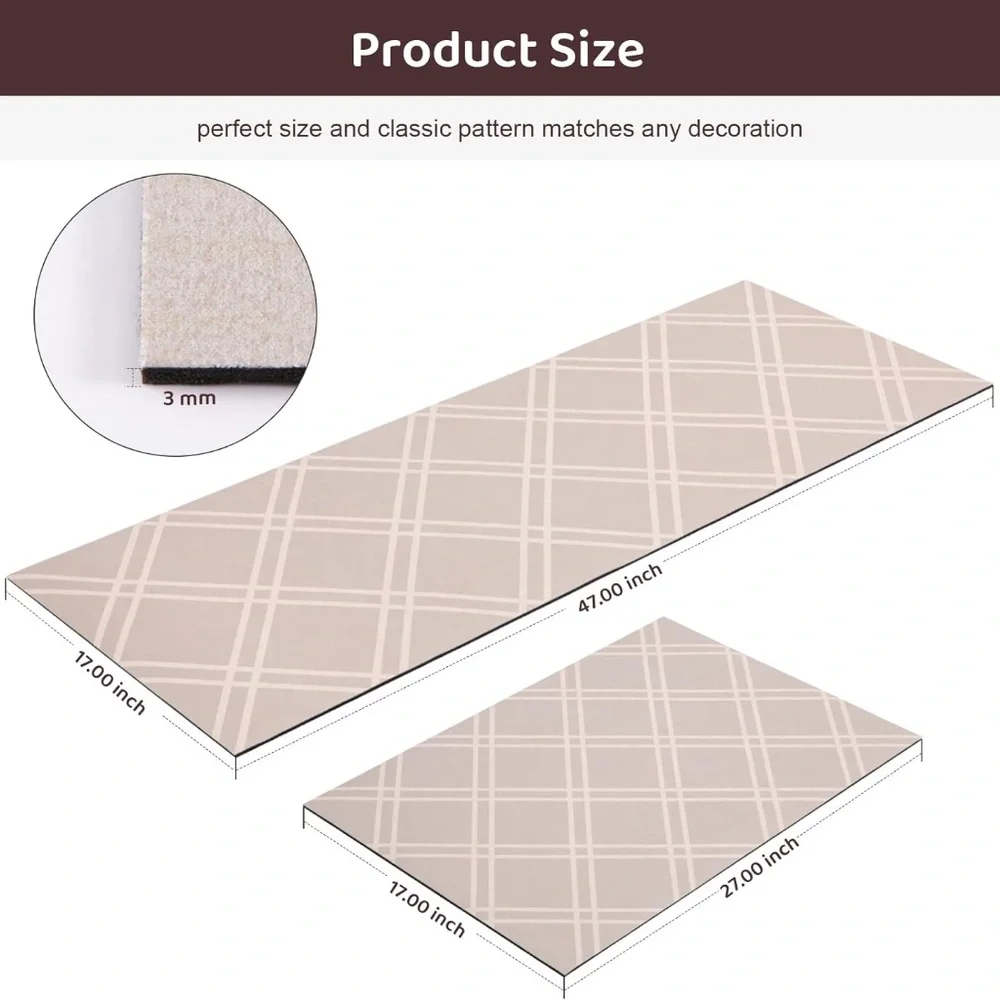 Tosuoka Kitchen Mat 2 Pieces Cushioned Anti Fatigue, Waterproof (47x17 - 27x17)